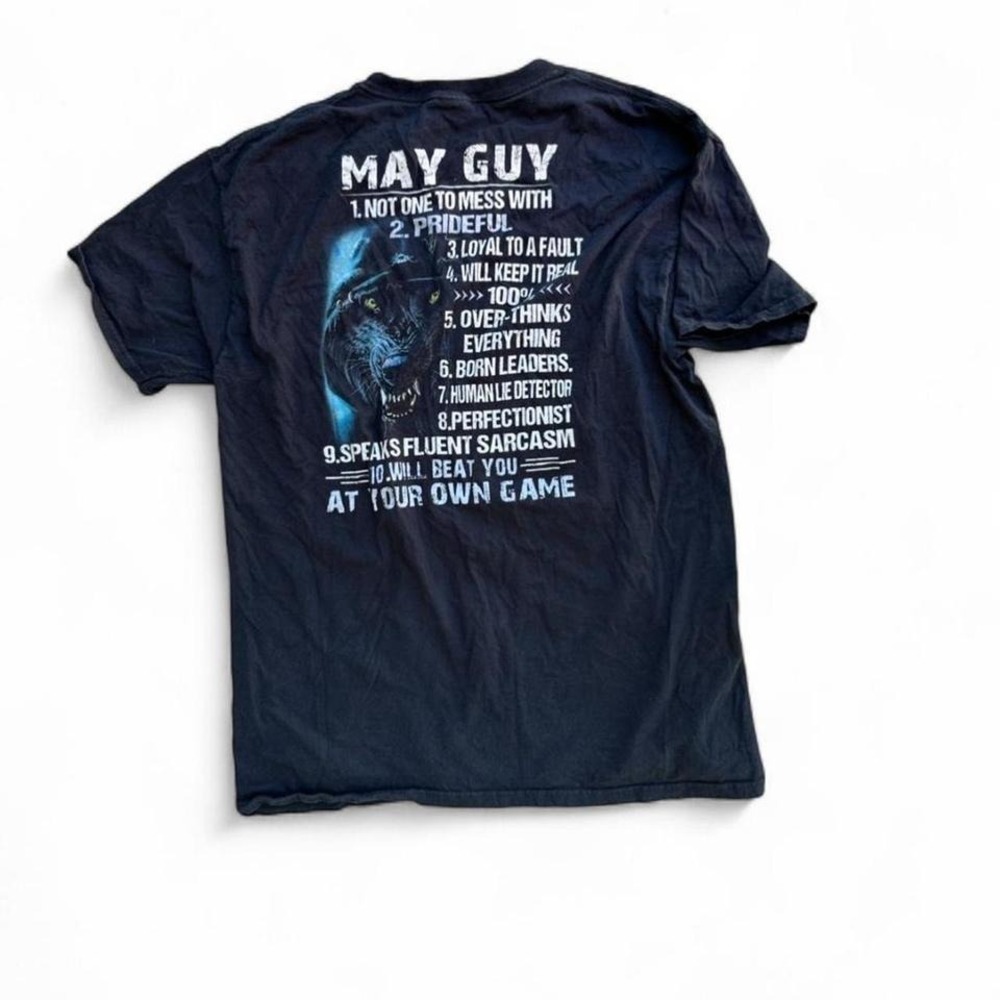 May Guy Wolf Graphic T-Shirt Black Short Sleeve Zodiac Birthday Mens Tee - Picture 1 of 4